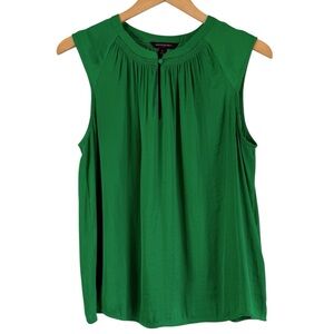 Banana Republic Soft Satin Kelly Green Sleeveless Pleated Camisole Blouse